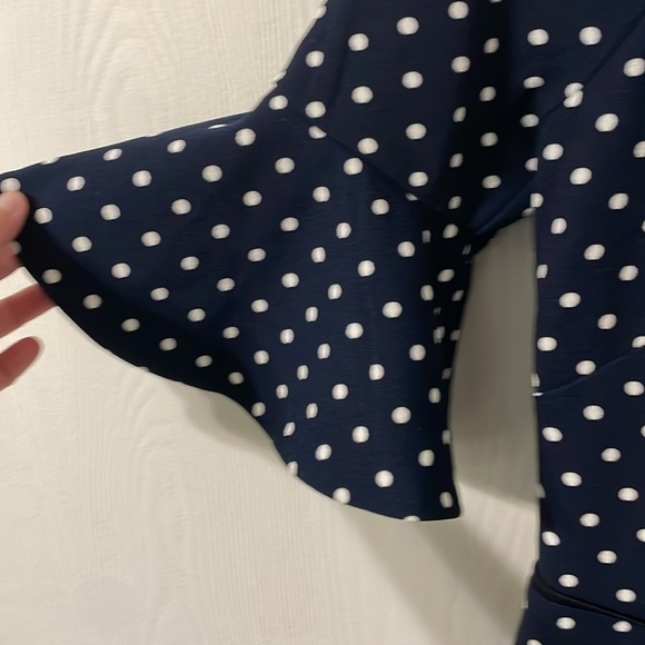 Ralph Lauren Like New Navy & White Polka Dot Midi Sheath Flounce Dress 4 - Picture 3 of 8